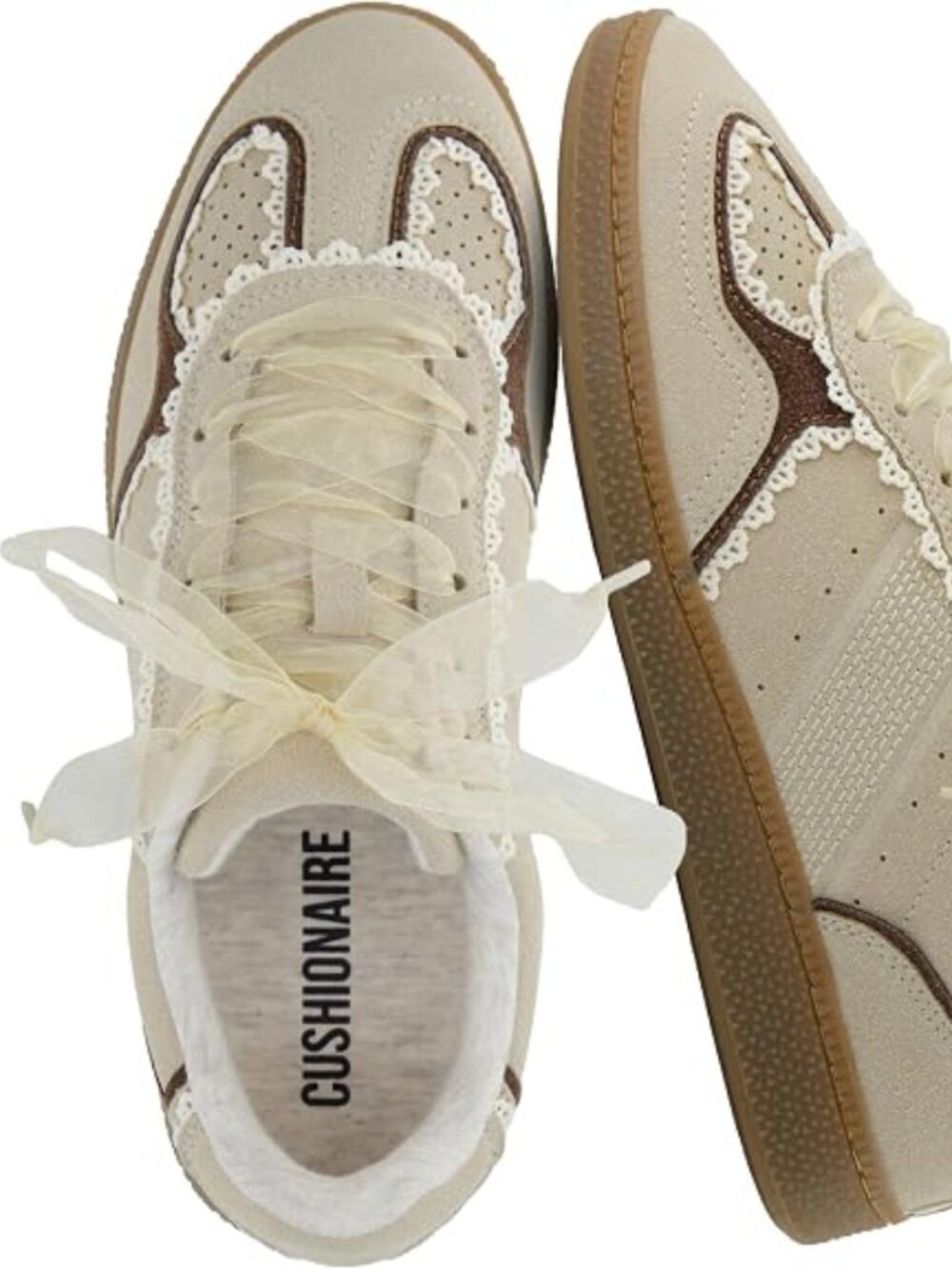 Women’s Lace Detail Casual Sneakers – Elegant Ribbon Lace-Up Shoes with Memory F
